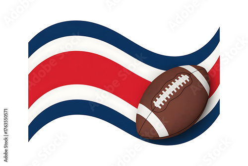 Costa Rican flag waves alongside a football, representing national pride and athletic competition.