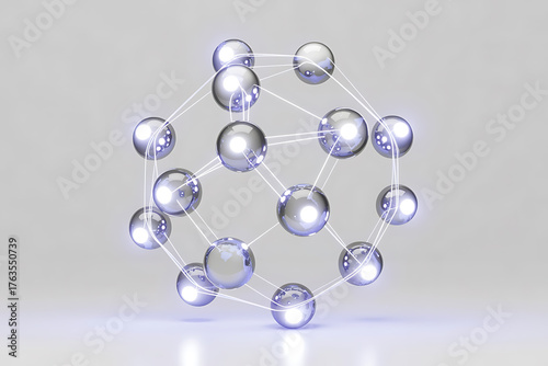 Interconnected spheres and lines form a complex, futuristic network, representing data and connection.
