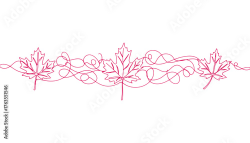 Elegant red floral swirl border design with leaves and stems
