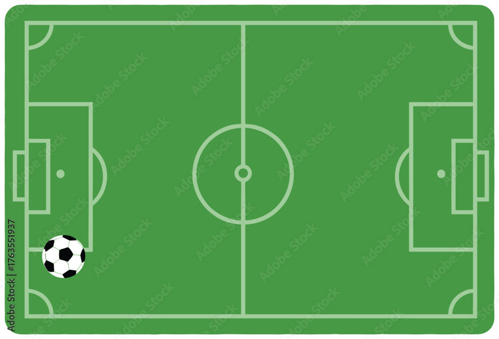 Fototapeta premium Soccer field top view, corner kick setup, football pitch layout, game strategy diagram, cad drawing flat vector illustration