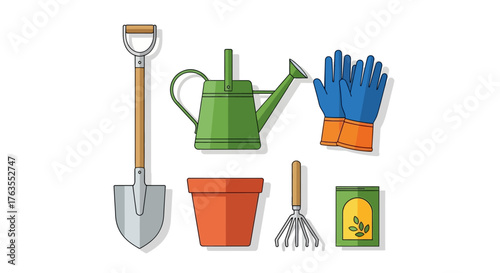 Vector Illustration of a Garden Shovel with Wooden Handle and Metal Blade