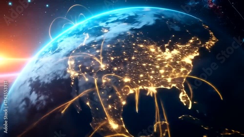 Wallpaper Mural Planet seen from space at night illuminated by city lights and cosmic glow Torontodigital.ca