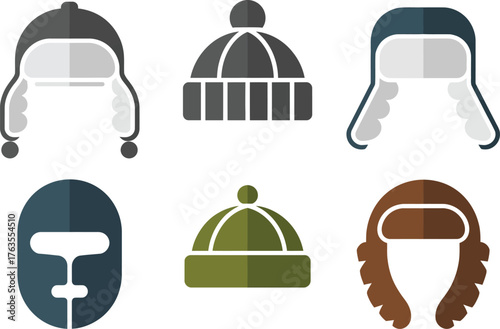 Winter Hat Vector Set – Beanie, Trapper, and Ski Mask Fashion Accessory Illustrations for Cold Weather Design