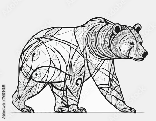 modern tribal tattoo bear, abstract line art, minimalist contour. Vector