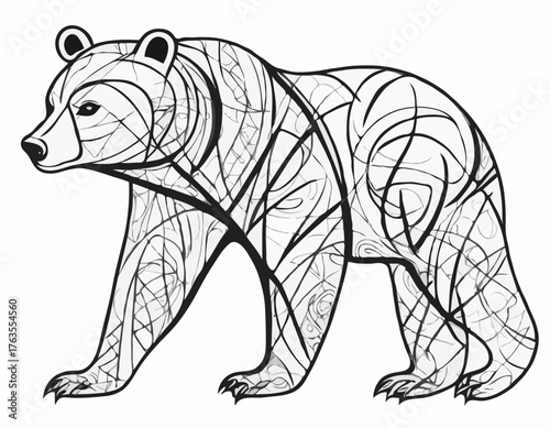 modern tribal tattoo bear, abstract line art, minimalist contour. Vector