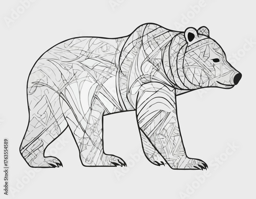 modern tribal tattoo bear, abstract line art, minimalist contour. Vector