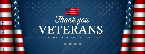 Thank you Veterans - Remember and Honor - navy blue Veterans Day banner vector template