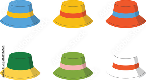 Colorful Bucket Hat Vector Set – Fashion Accessory Illustrations for Streetwear and Summer Design