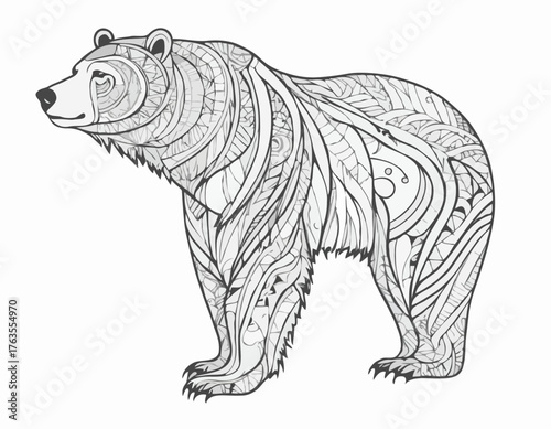 grizzly bear in modern tribal tattoo, abstract line art of animals, minimalist contour. Vector