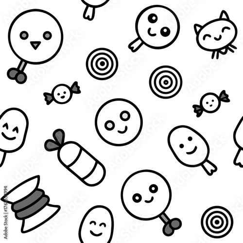 Halloween candy pattern cute kids theme outline vector icon on white background 