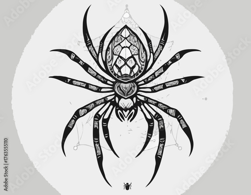 modern tribal tattoos of spider, tarantulas, abstract line art, and minimalist contour