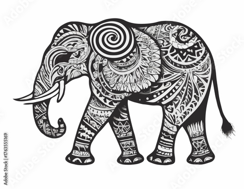 elephant animal silhouette in ethnic tribal tattoo,