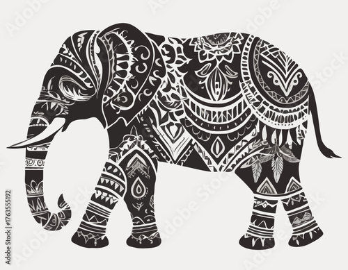 elephant animal silhouette in ethnic tribal tattoo,