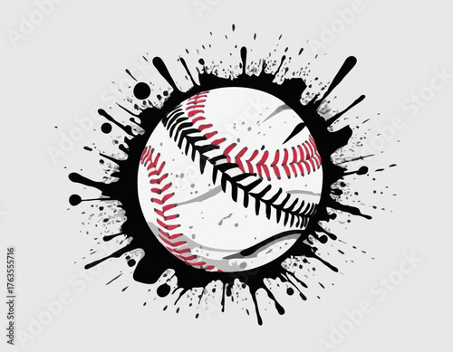 Energetic softball illustration with distressed spray paint effe