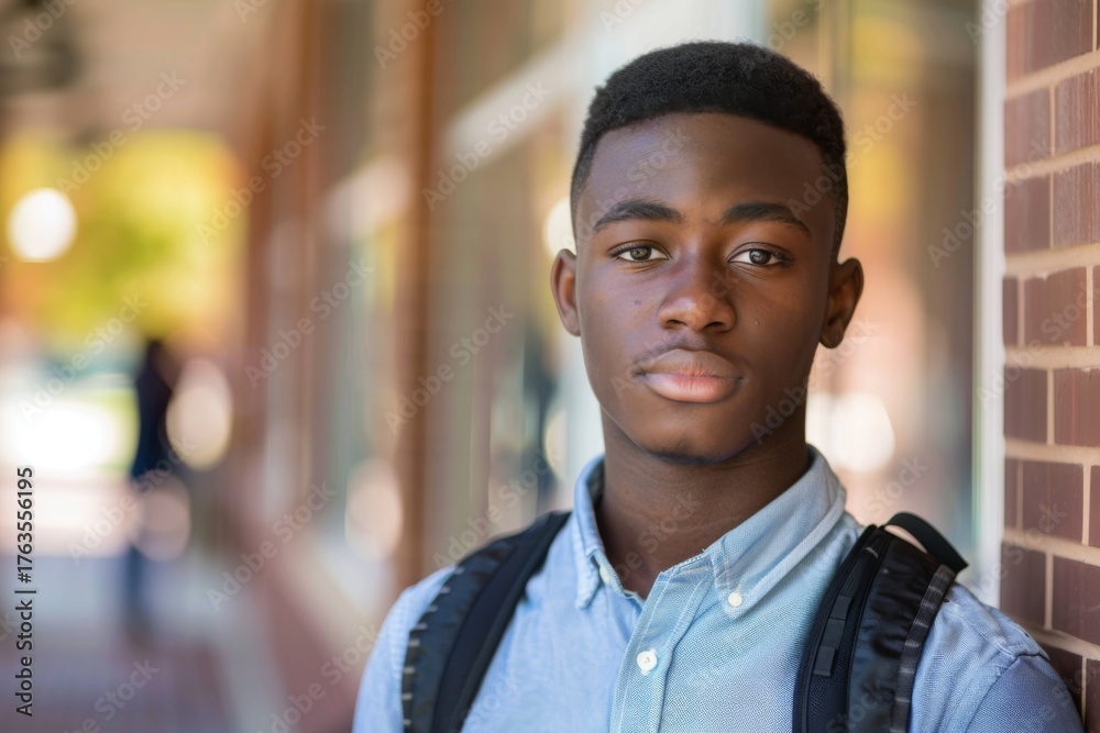Fototapeta premium Young man standing outdoors with a backpack