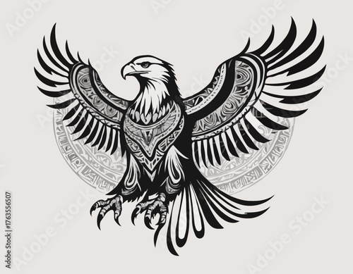 eagle, bird animal silhouette in ethnic tribal tattoo,