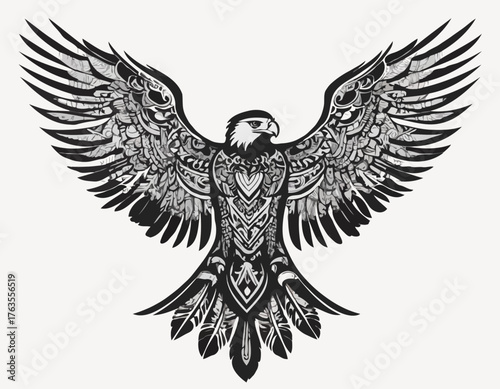 eagle, bird animal silhouette in ethnic tribal tattoo,