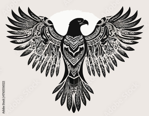 eagle, bird animal silhouette in ethnic tribal tattoo,