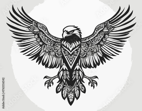 eagle, bird animal silhouette in ethnic tribal tattoo,
