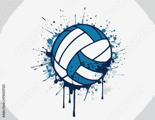 Dynamic Volleyball Icon with Stencil Effect and Dripping Paint D