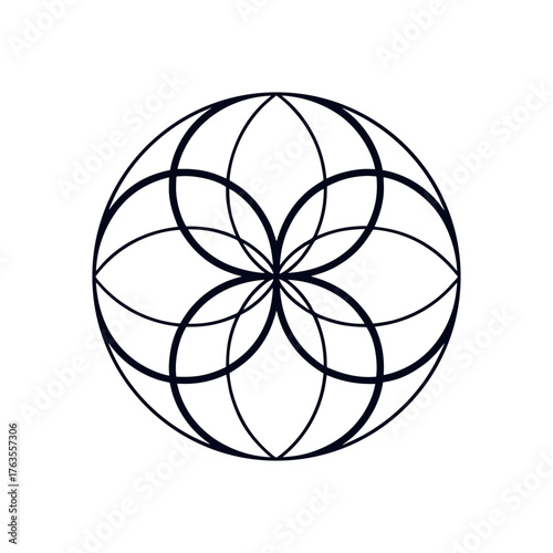 Sacred Geometry Vector Seed of Life Intersecting Circles Abstract Design