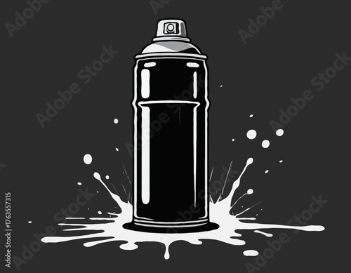 Stylized spray paint can in black and white with paint drips illustration