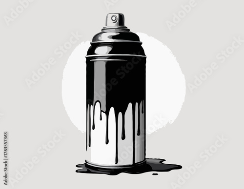 Stylized spray paint can in black and white with paint drips illustration