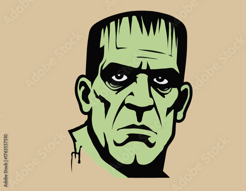 frankenstein silhouette, horror character in graffiti tag, hip hop, street art typography illustration.