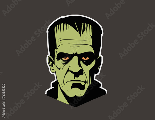 frankenstein silhouette, horror character in graffiti tag, hip hop, street art typography illustration.