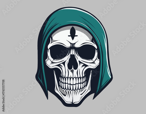 abstract reaper skull illustration t-shirt design, merchandise, stikers, totebag,