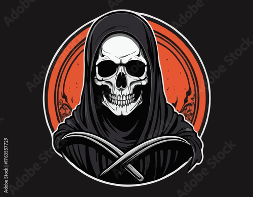 abstract reaper skull illustration t-shirt design, merchandise, stikers, totebag,