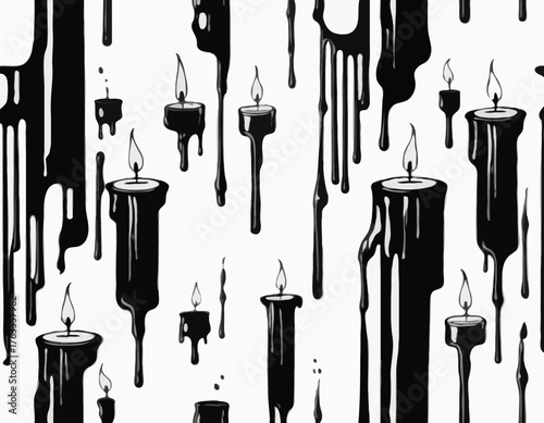 Stylized graphic of a candle with dripping wax in minimalist black and white