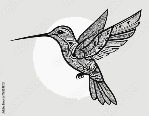 hummingbird, animal silhouette in ethnic tribal tattoo,