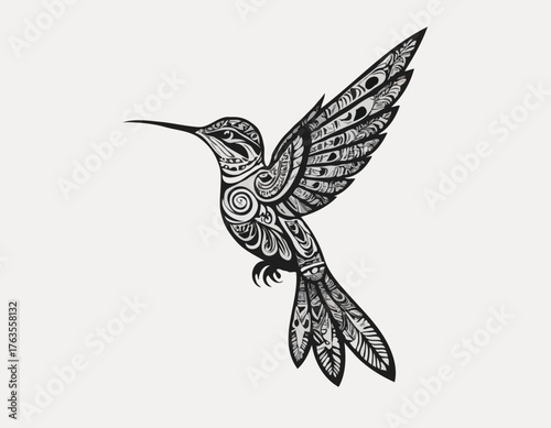 hummingbird, animal silhouette in ethnic tribal tattoo,