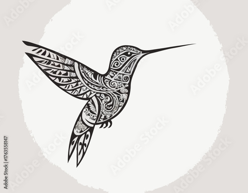 hummingbird, animal silhouette in ethnic tribal tattoo,