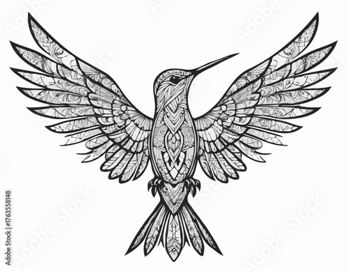 hummingbird, animal silhouette in ethnic tribal tattoo,
