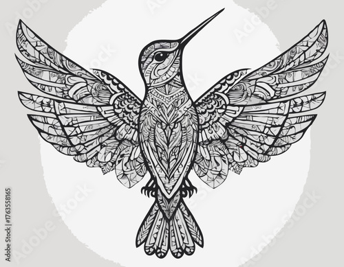 hummingbird, animal silhouette in ethnic tribal tattoo,