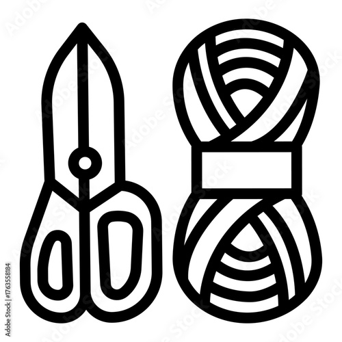 Scissors and skein of thread line icon, sewing tools concept. Vector graphics. Yarn with scissors, handicraft accessory sign on white background, style icon mobile or web design.