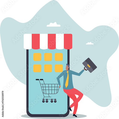 Online shop or e-commerce store, small business owner or entrepreneur shopkeeper, mobile website or app to purchasing product,about a man and his life.
