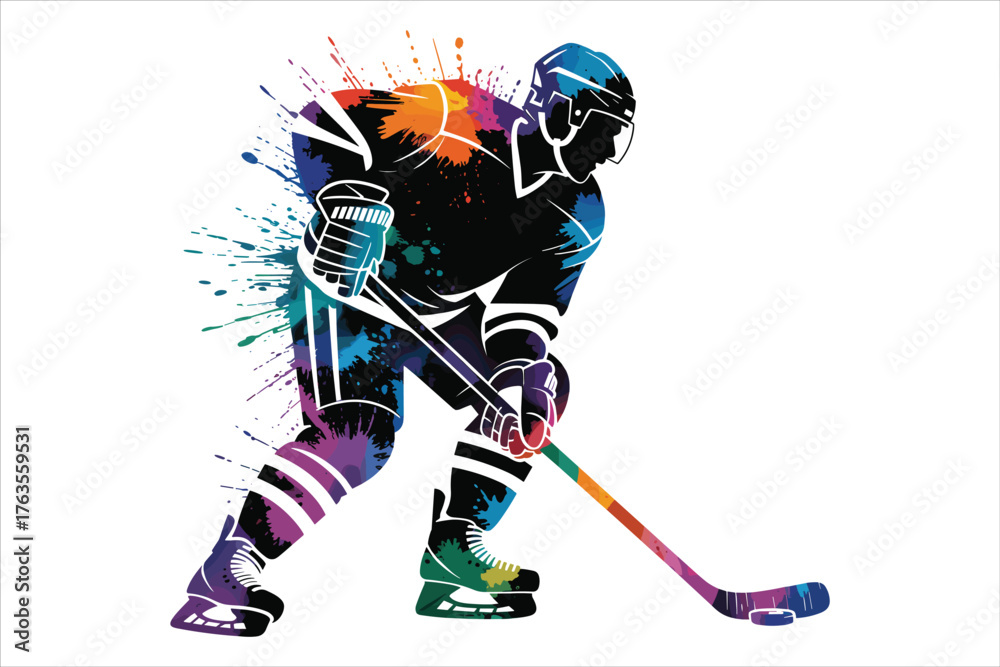 Obraz premium Colorful Ice Hockey Player in Action Abstract Watercolor Sports Illustration