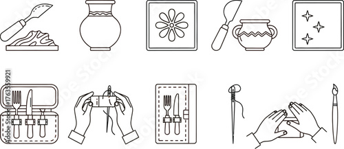 Crafting tools and supplies for pottery and leather work design