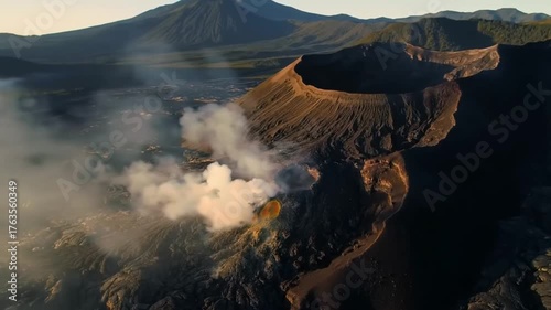 volcano crater with clouds