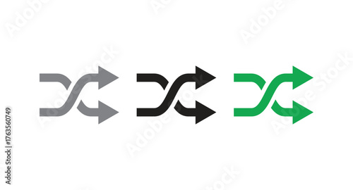Shuffle Icon Set – Gray, Black, Green Arrows for Random Play Functionality
