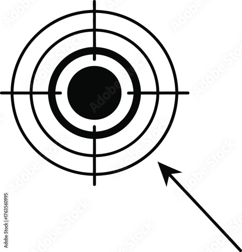 Black and White Bullseye Target Icon with Aiming Arrow Vector Illustration Minimalist Goal Focus Concept