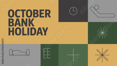 October Bank Holiday Minimal Poster with Relaxation and Leisure Icons