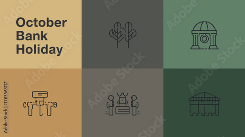 October Bank Holiday Minimal Poster with Relaxation and Leisure Icons