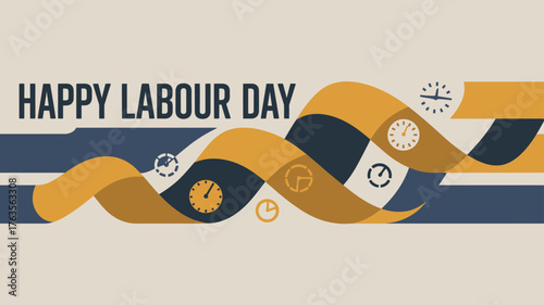 Happy Labour Day Poster with Tools and Gear Icons Illustration