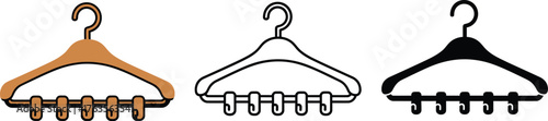 Shop wooden hanger with clips vector illustration design