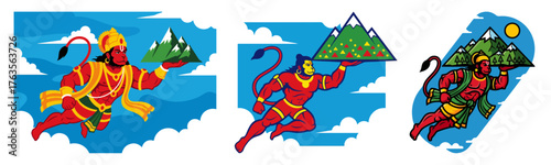 Tableau sur toile Lord Hanuman Flying with Dronagiri Mountain