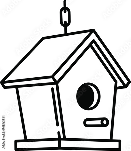 Hanging Birdhouse or Nesting Box Line Art Icon Vector Illustration